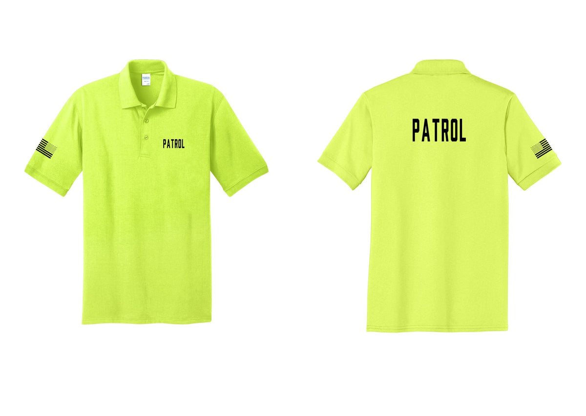 NYC Factory Patrol Polo Shirt (Classic) - Chest + Back + US Flag Sleeve - Safety Green