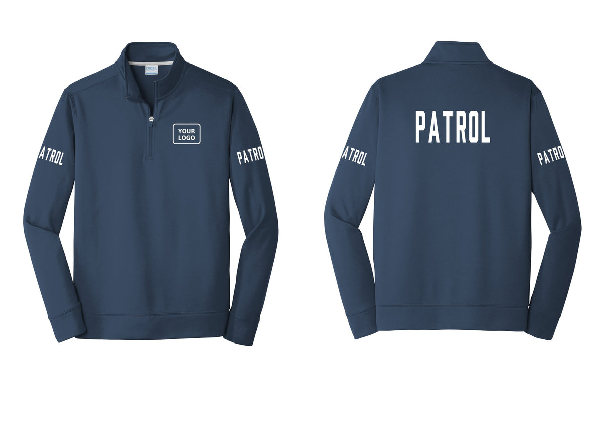 NYC Factory Custom Logo Patrol Performance Fleece 1/4-Zip Pullover Sweatshirt (Classic) - Your Logo + Back + Patrol Sleeves - Navy