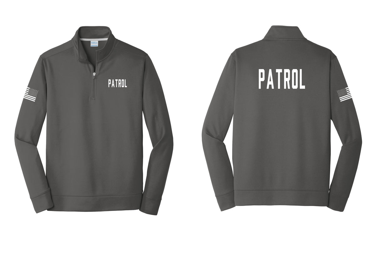 NYC Factory Patrol Performance Fleece 1/4-Zip Pullover Sweatshirt (Classic) - Chest + Back + US Flag Sleeve - Charcoal
