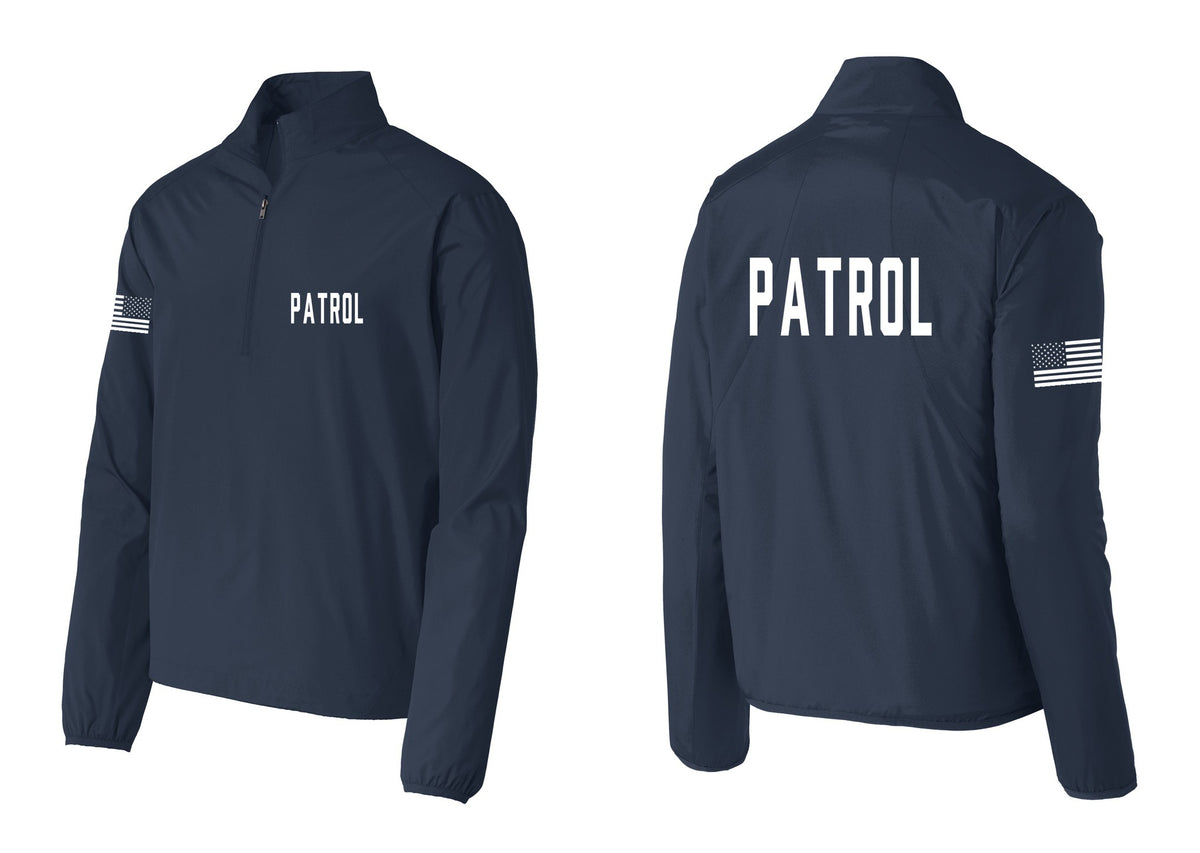 NYC Factory Patrol Windbreaker 1/2-Zip Pullover (Classic) - Chest + Back + US Flag Sleeve - Dress Blue Navy