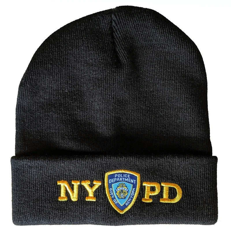 NYPD Winter Hat Police Badge New York Police Department Black & Gold One Size