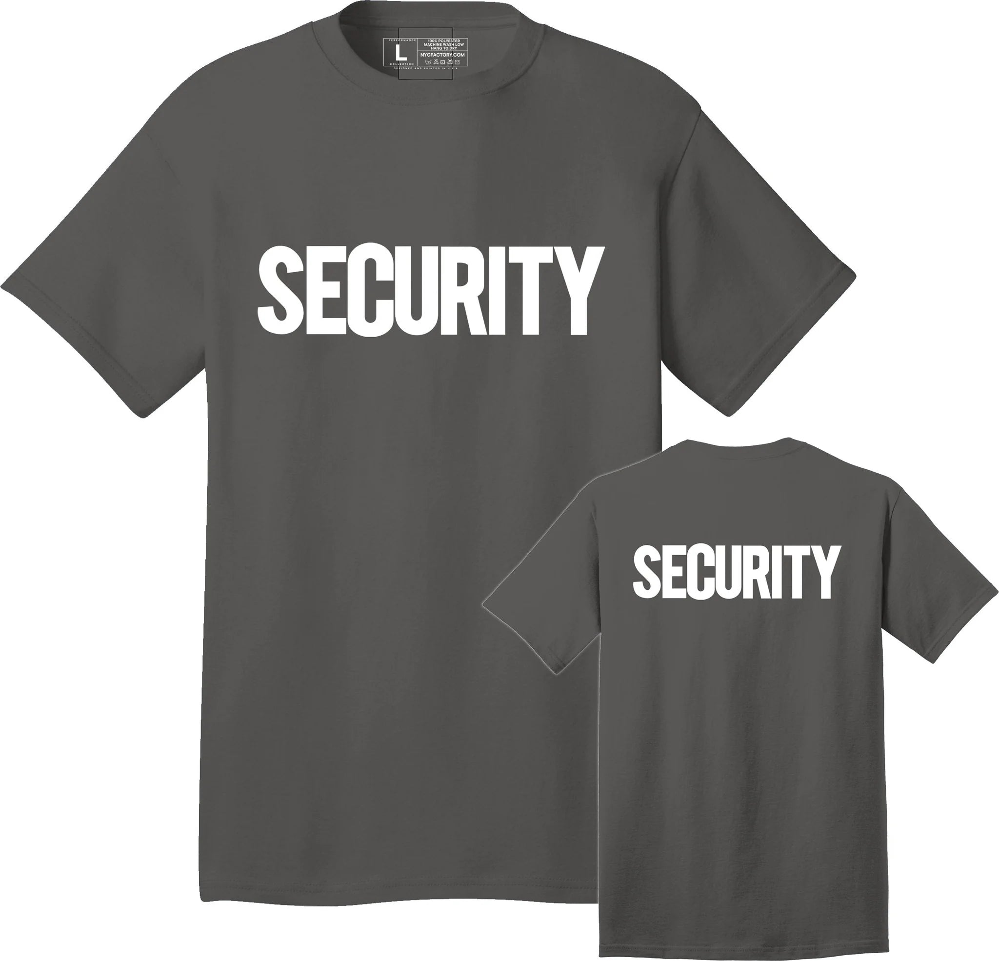 Security T-Shirt Front Back Print Men's Tee (Solid Design, Charcoal / White)