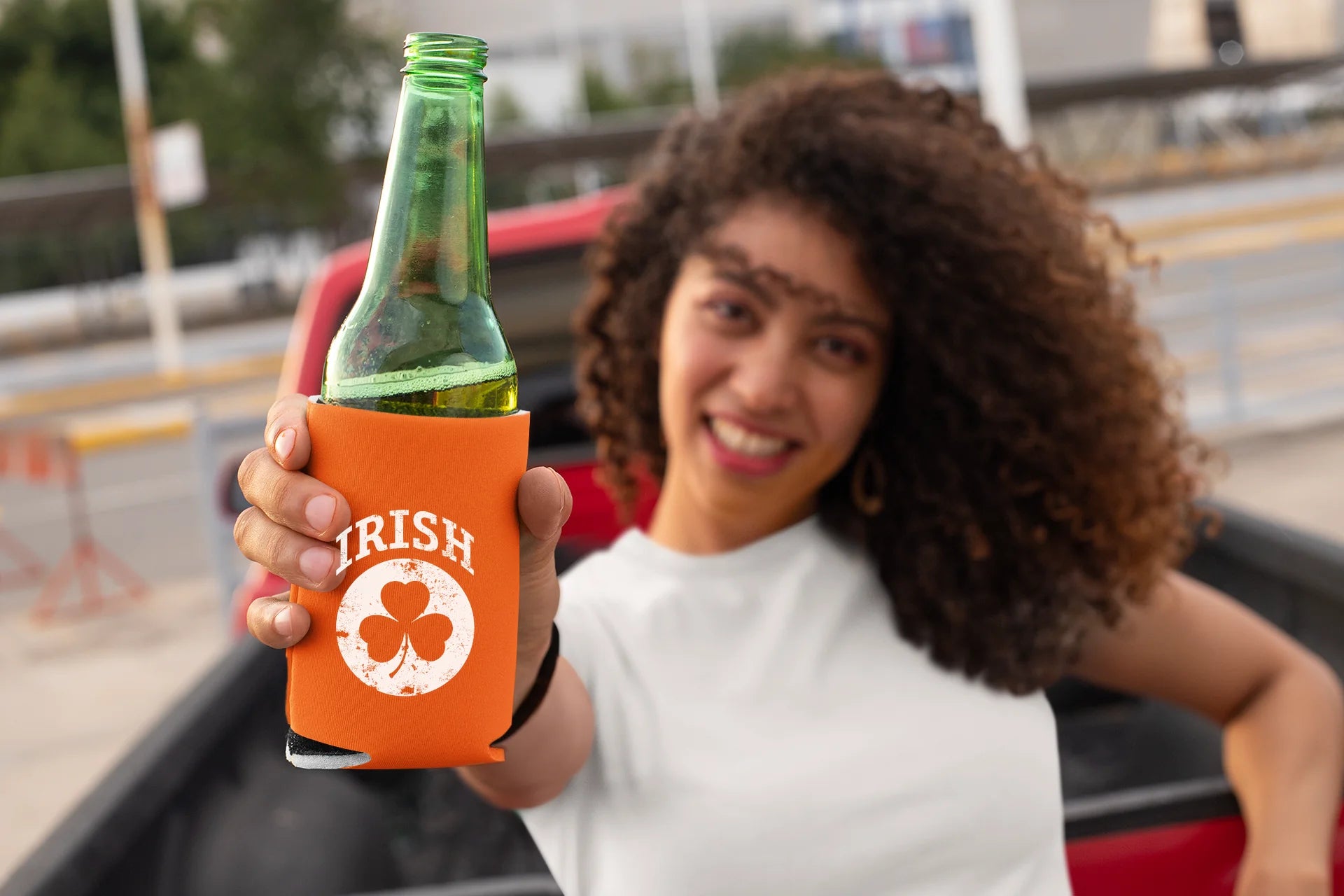 Irish Shamrock White Design Custom Can Coolers Promotional