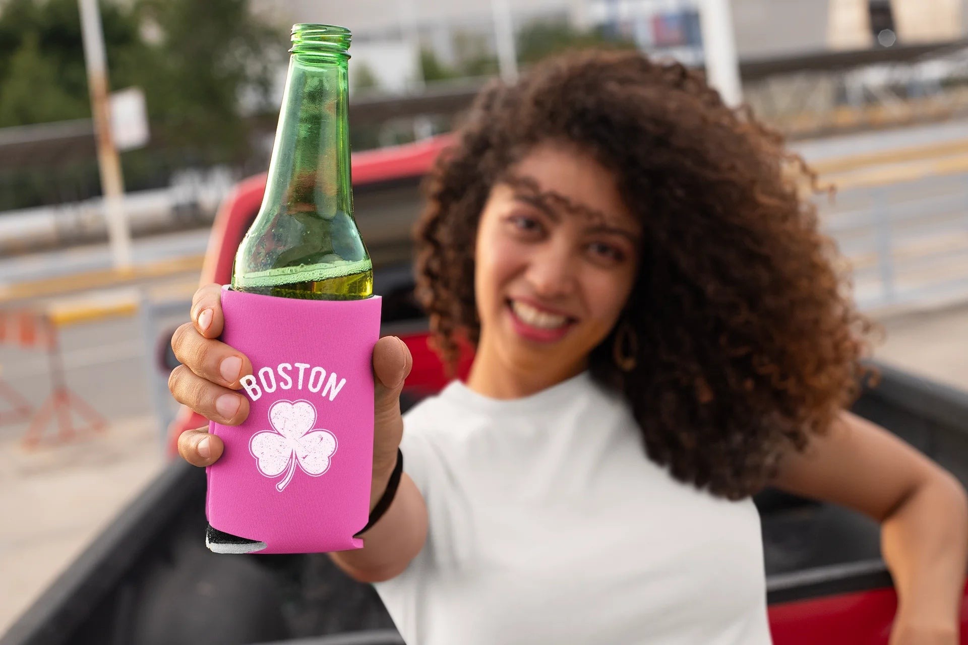 Irish Boston Shamrock White Design Custom Can Coolers Promotional