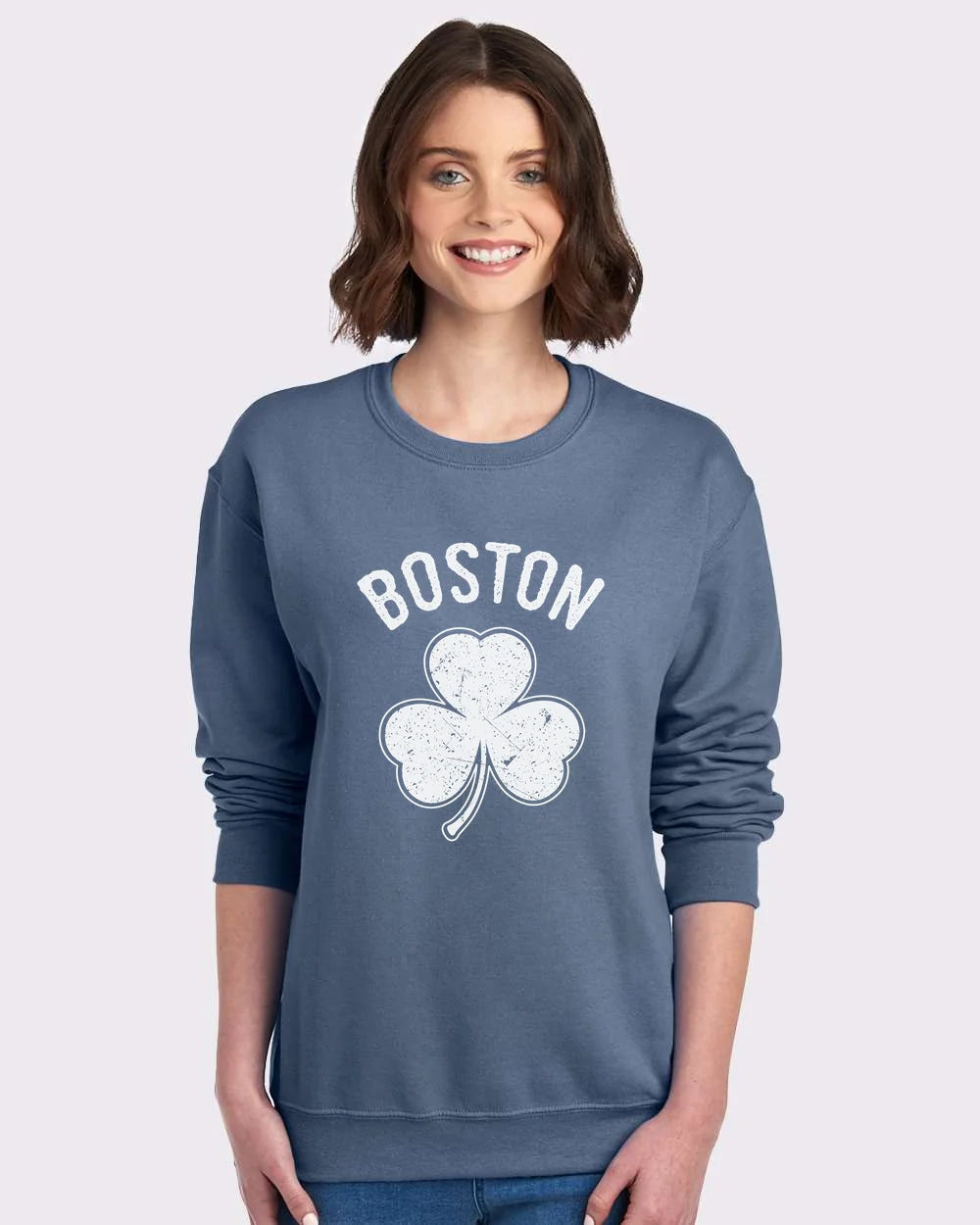 Irish Boston Shamrock White Design Custom Crewneck Sweatshirt