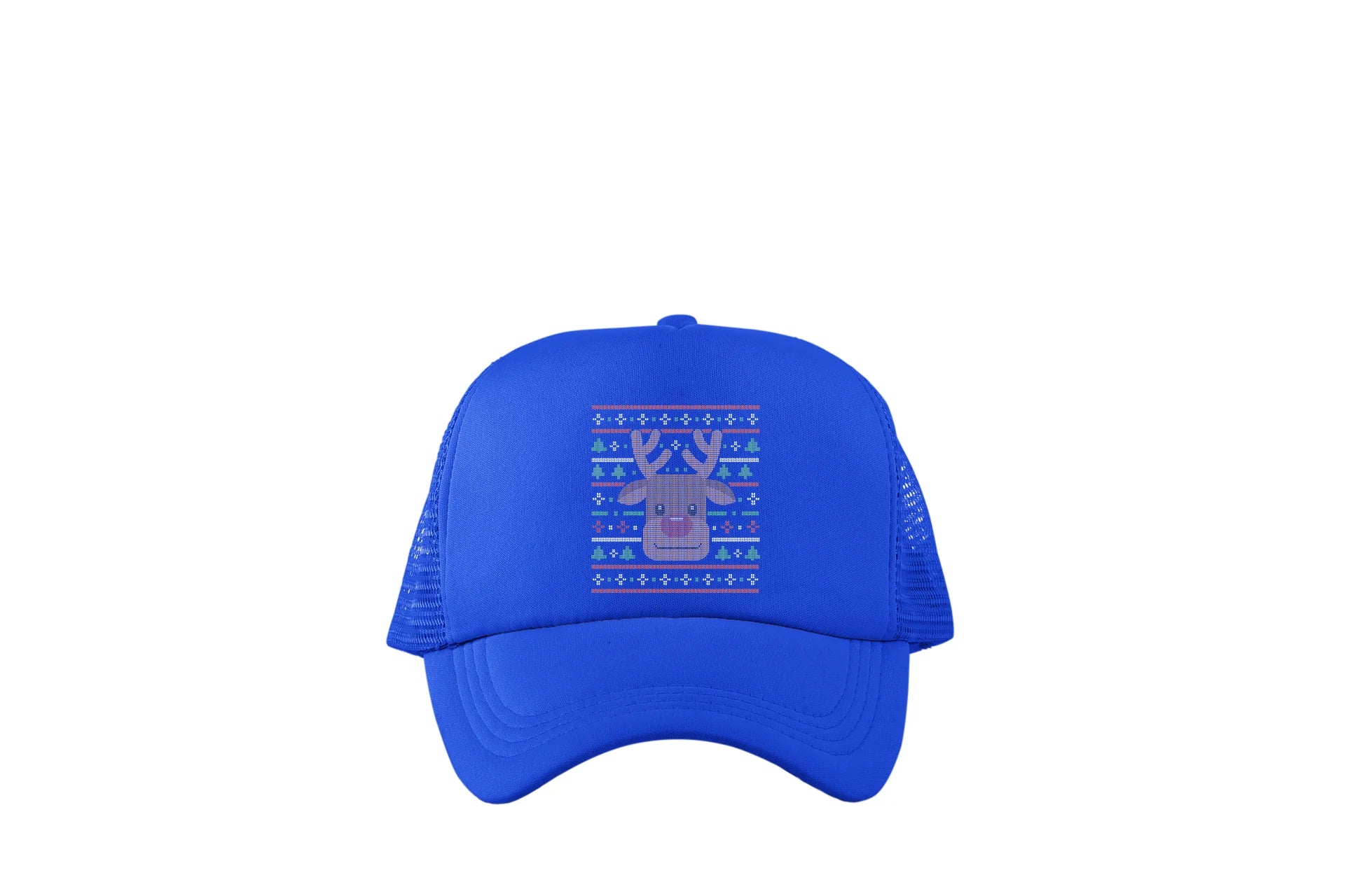 Ugly Xmas Reindeer Design Trucker Baseball Hat Royal Blue