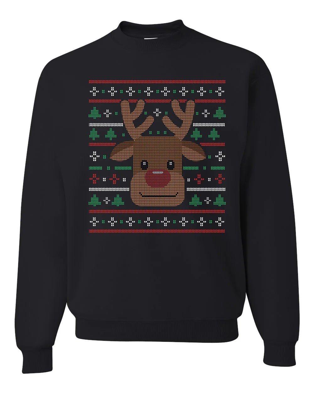 Ugly Xmas Reindeer Design Custom Crewneck Sweatshirt Black