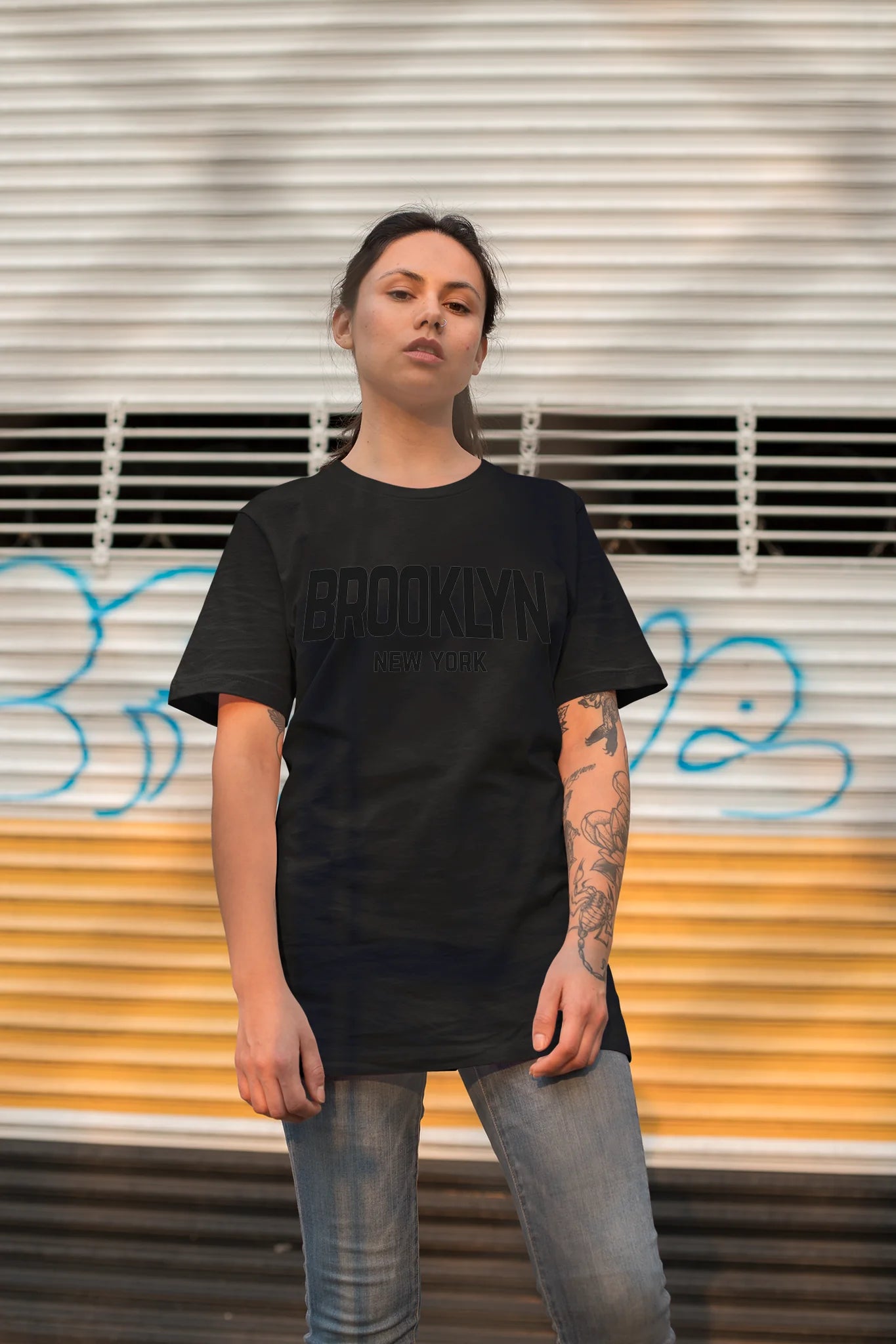 Brooklyn New York Retro Design Custom T-Shirt Black