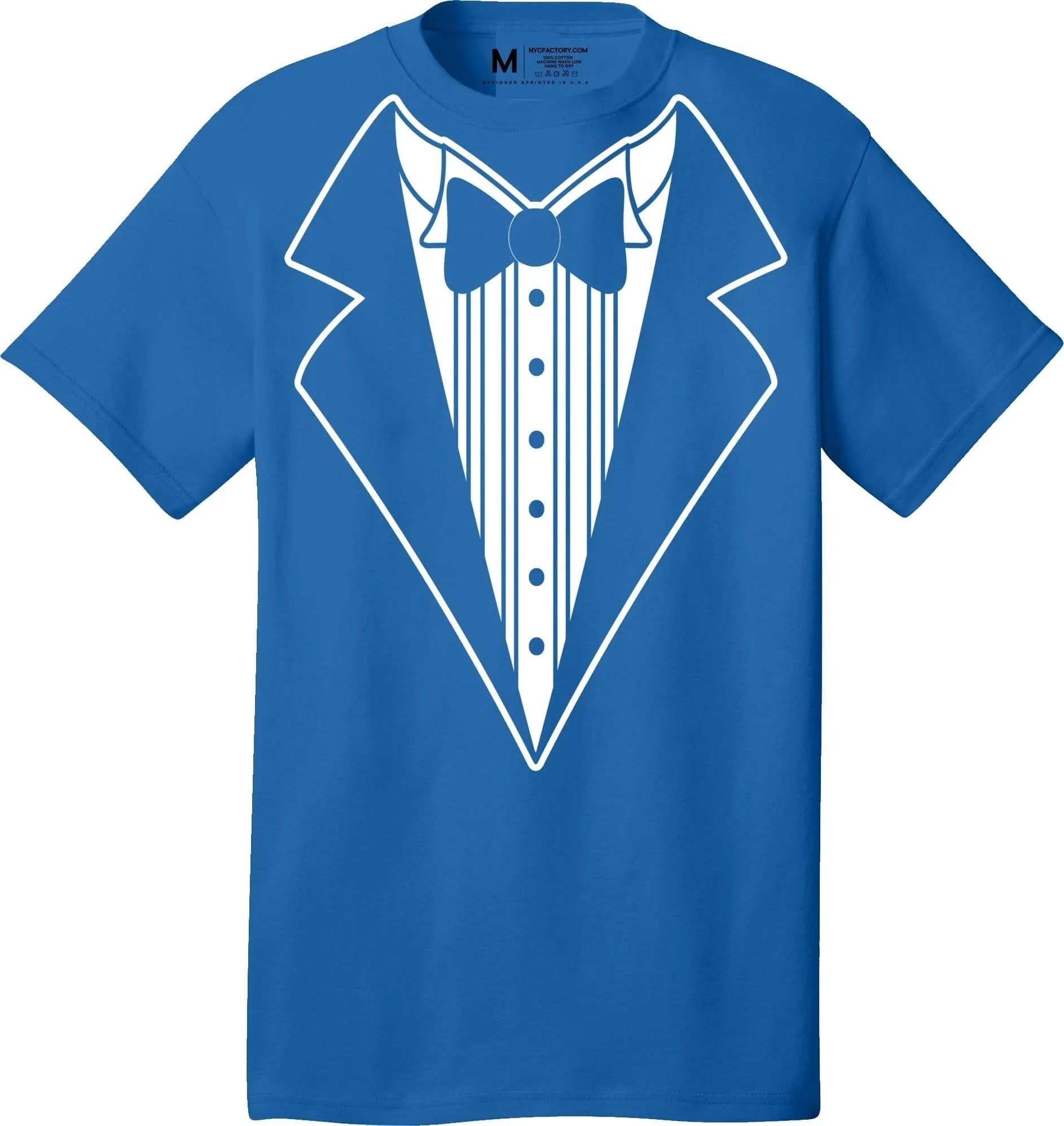 Men's Funny Tuxedo T-Shirt (Royal Blue, Bowtie Design)