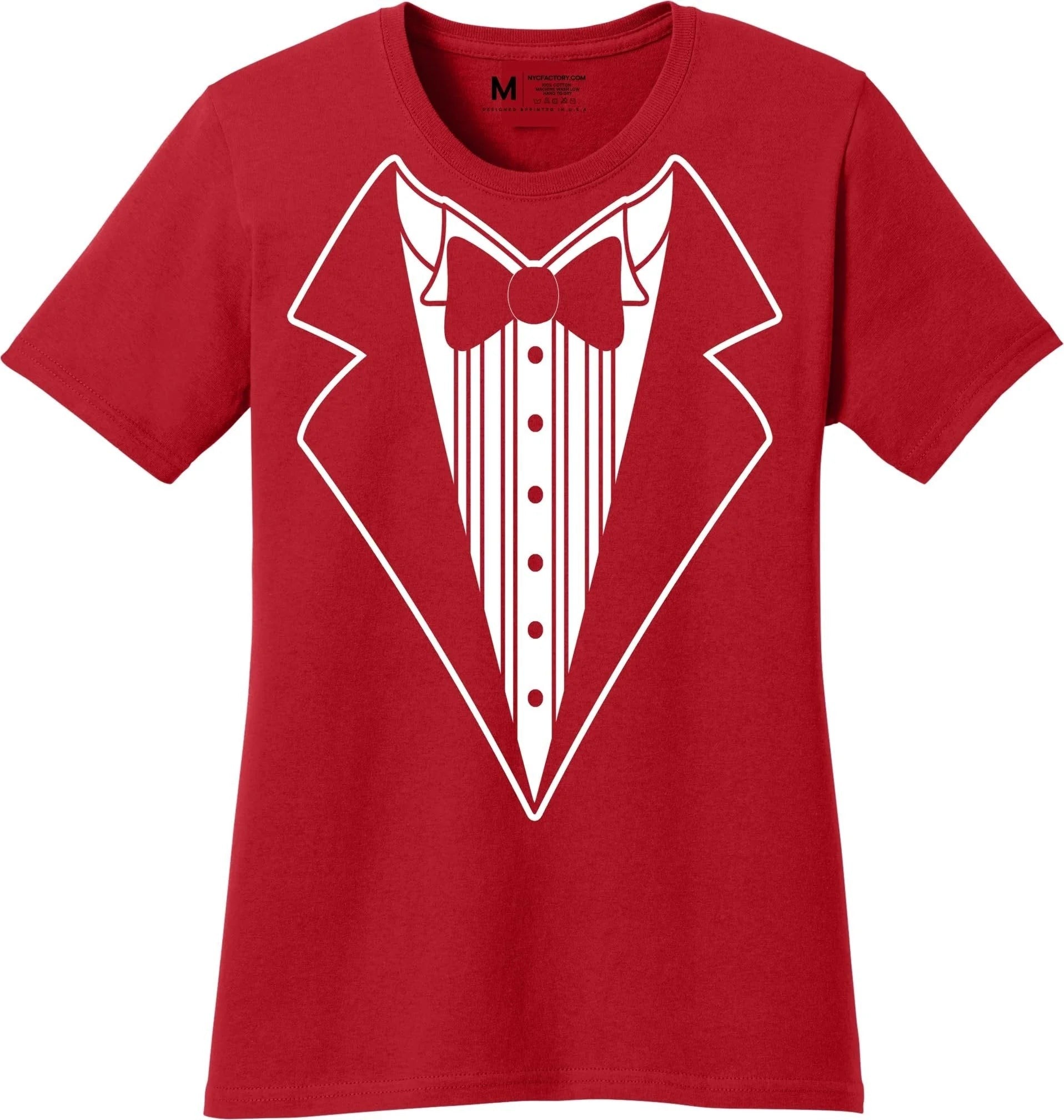 Ladies Faux Tuxedo T-Shirt (Red, Bowtie)