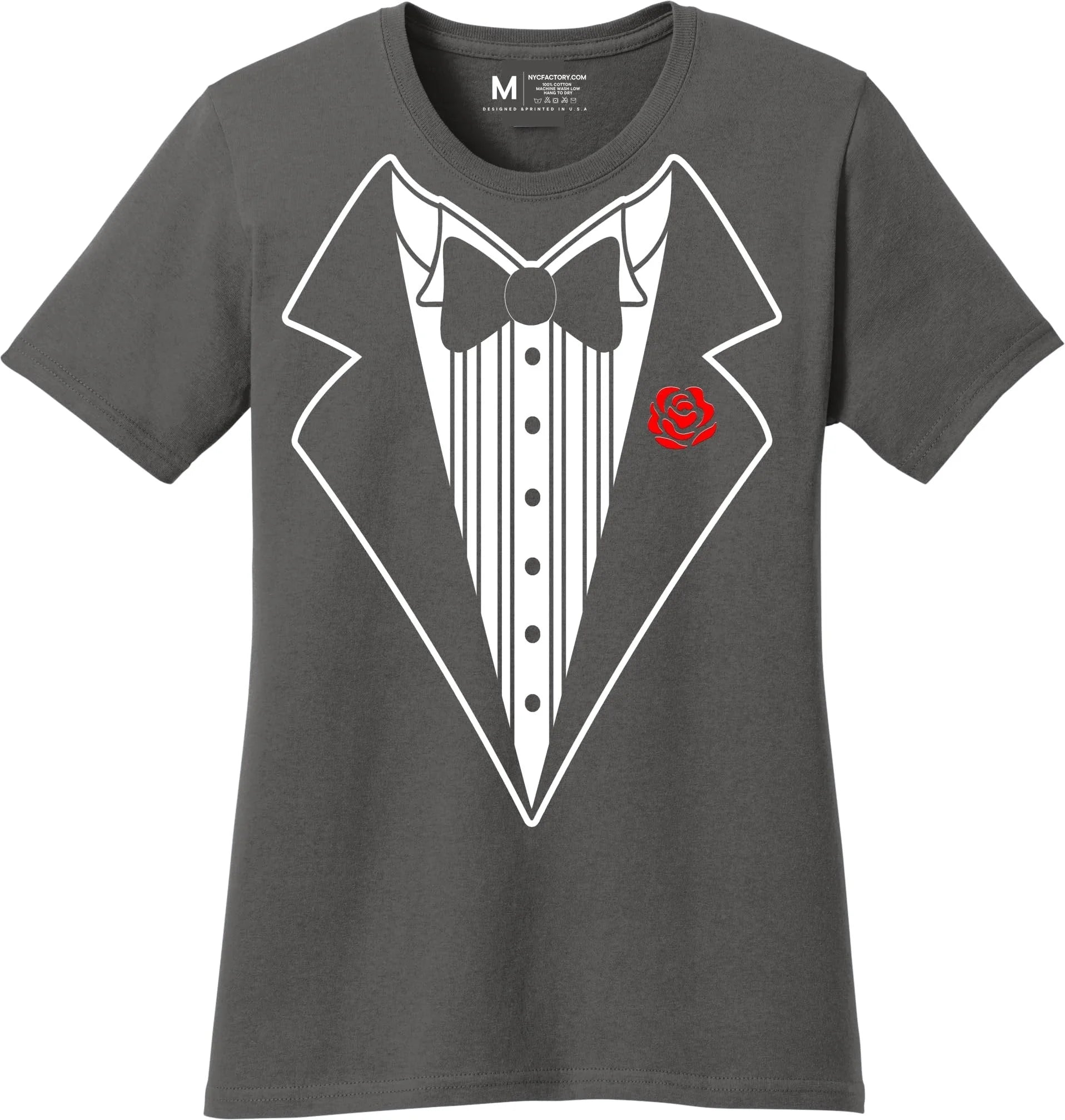 Ladies Faux Tuxedo T-Shirt (Charcoal & Rose)