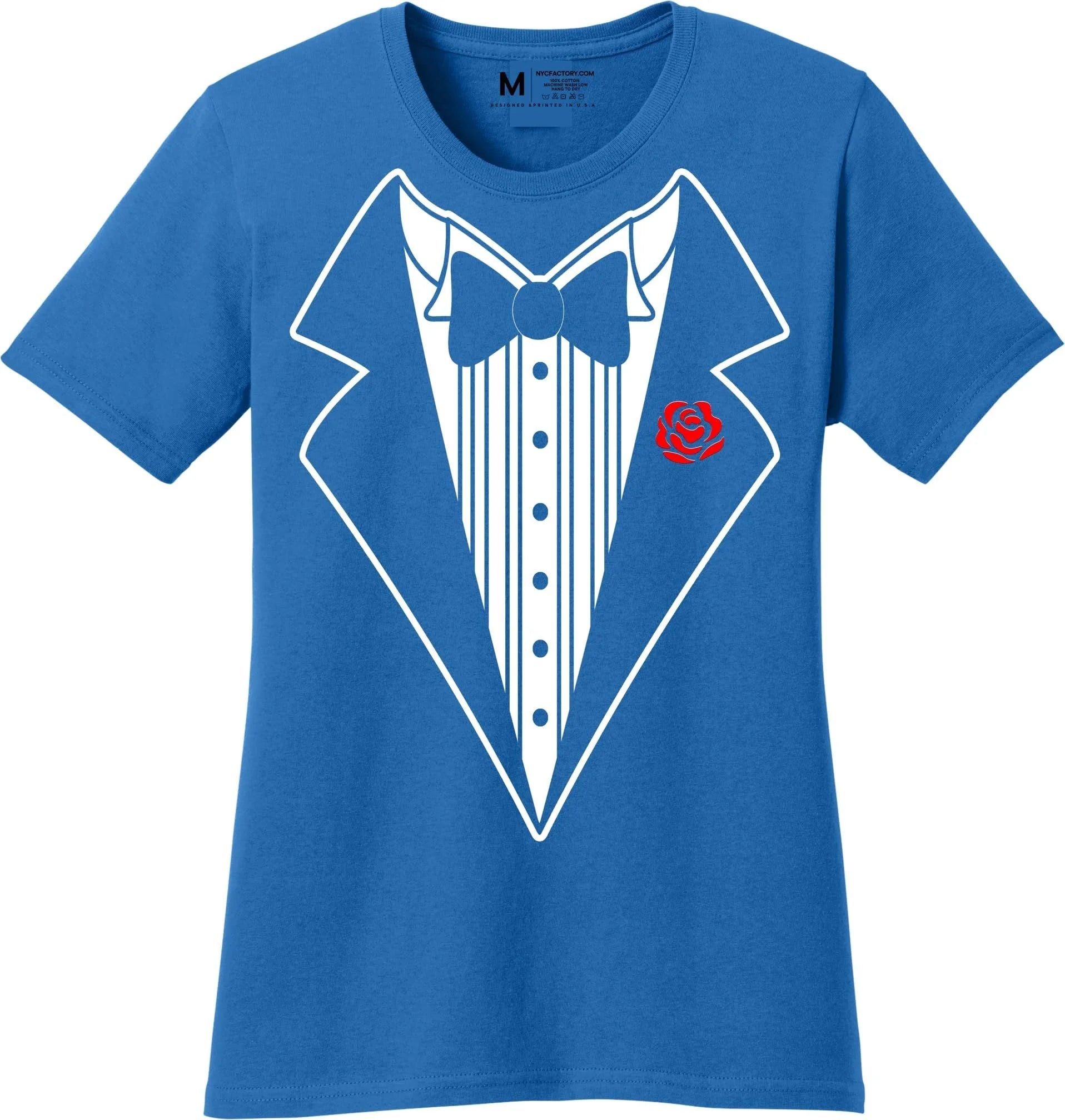 Ladies Faux Tuxedo T-Shirt (Royal Blue & Rose)