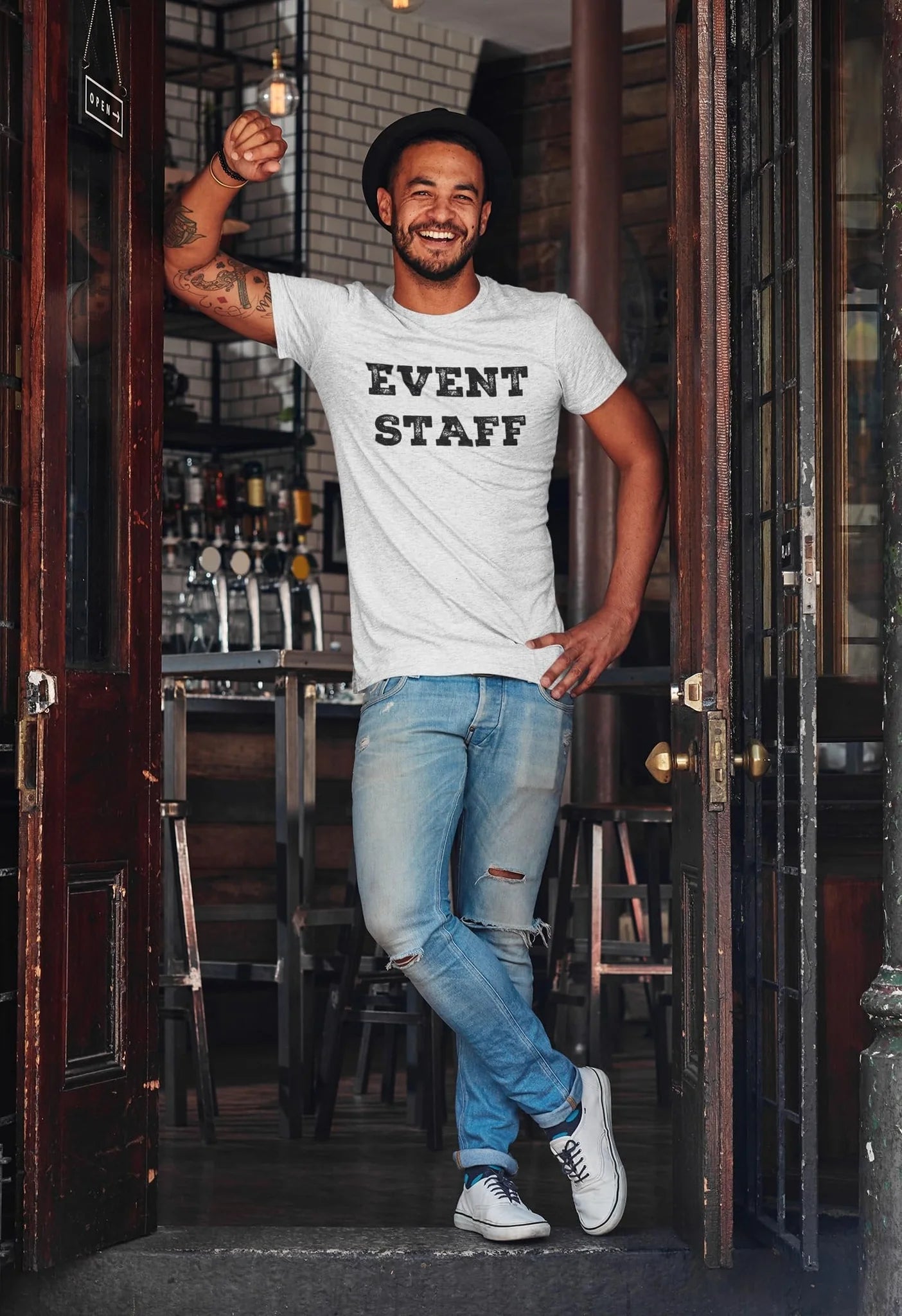 Professional Event T-Shirt - Rustic Design for Staff (Front & Back, NR-A) Soft Cotton Tees