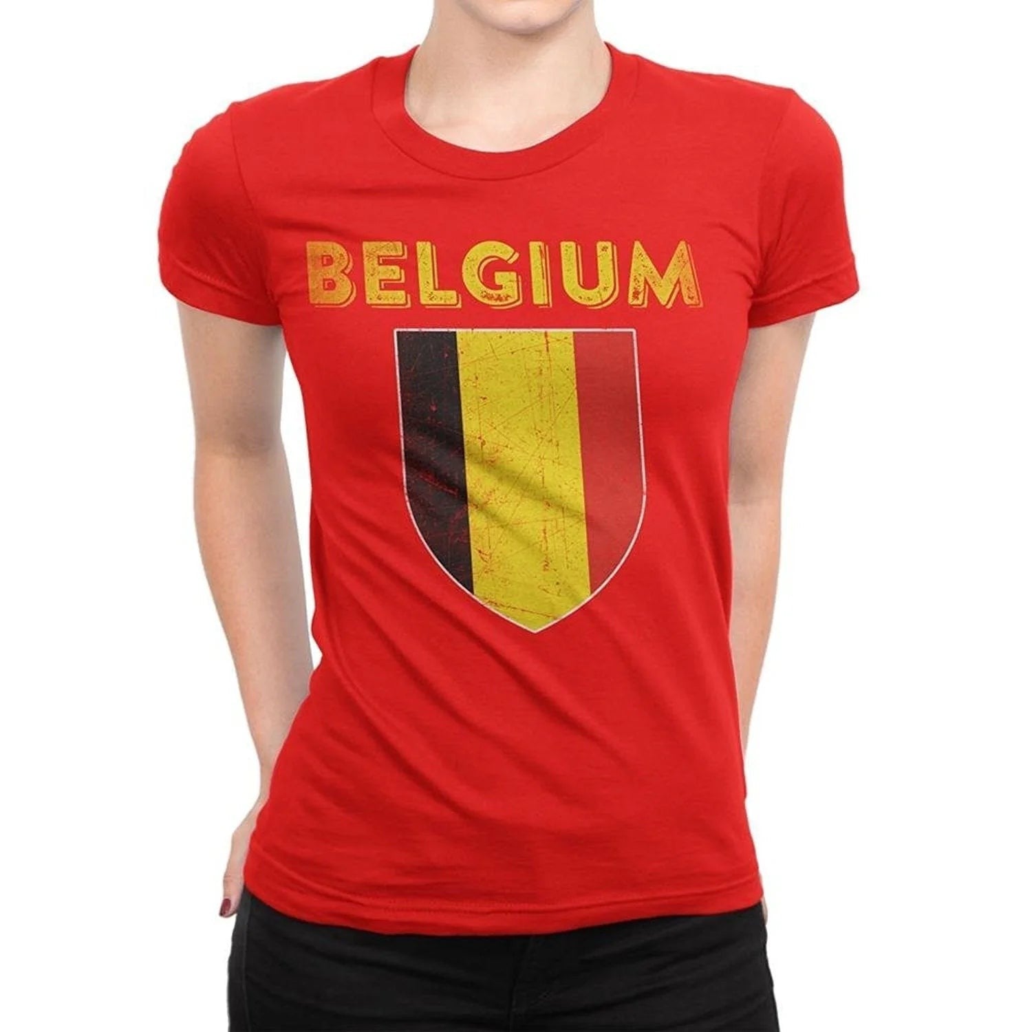 NYC FACTORY Belgium Flag Tee Ladies Football T-Soccer Shirt T-Shirt Womens II - NYC Factory