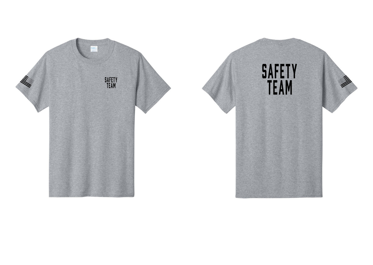 NYC Factory Safety Team T-Shirt for Events, Venues & Volunteers (Classic) - Chest + Back + US Flag Sleeve - Athletic Heather