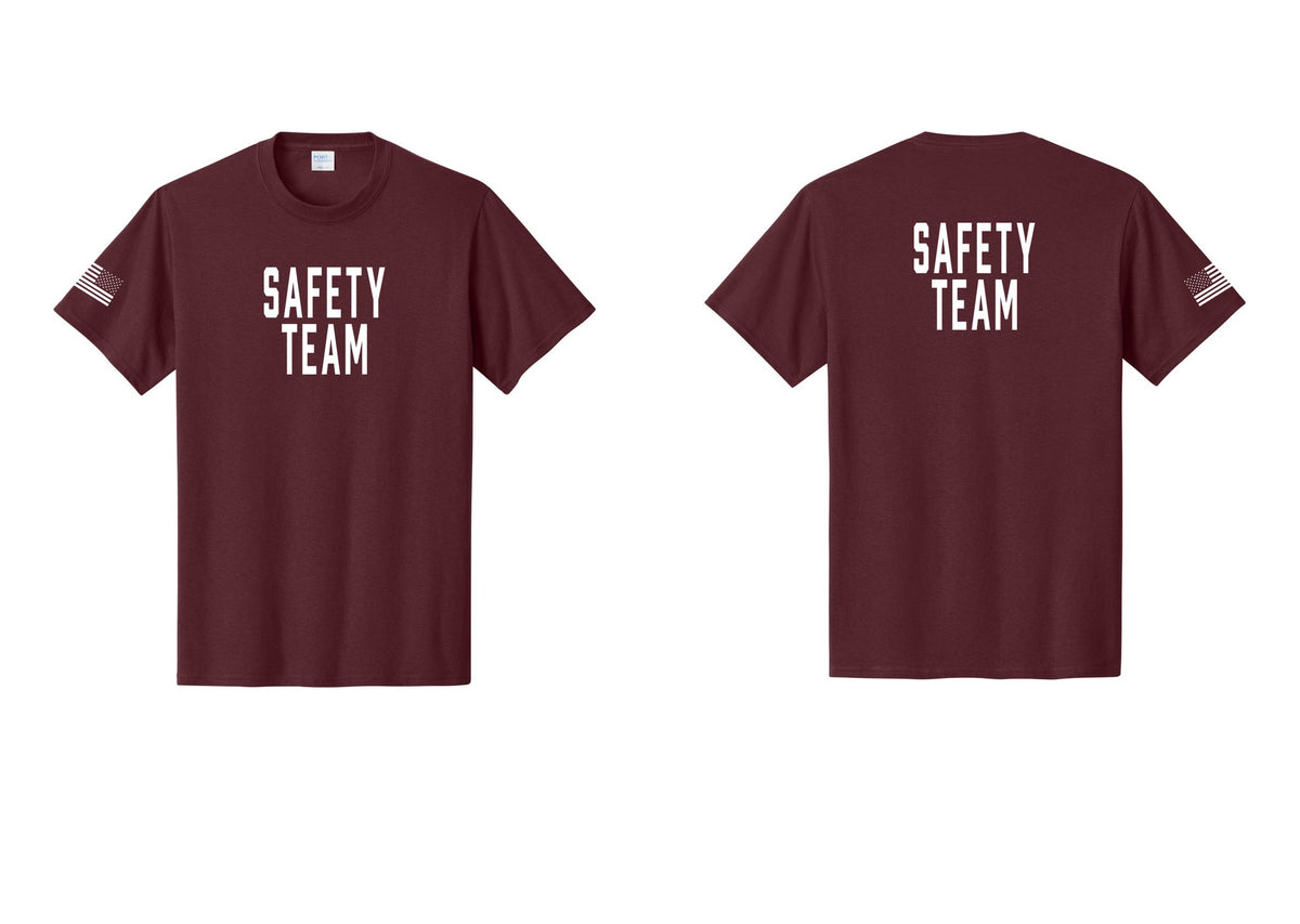 NYC Factory Safety Team T-Shirt for Events, Venues & Volunteers (Classic) - Front + Back + US Flag Sleeve - Athletic Maroon