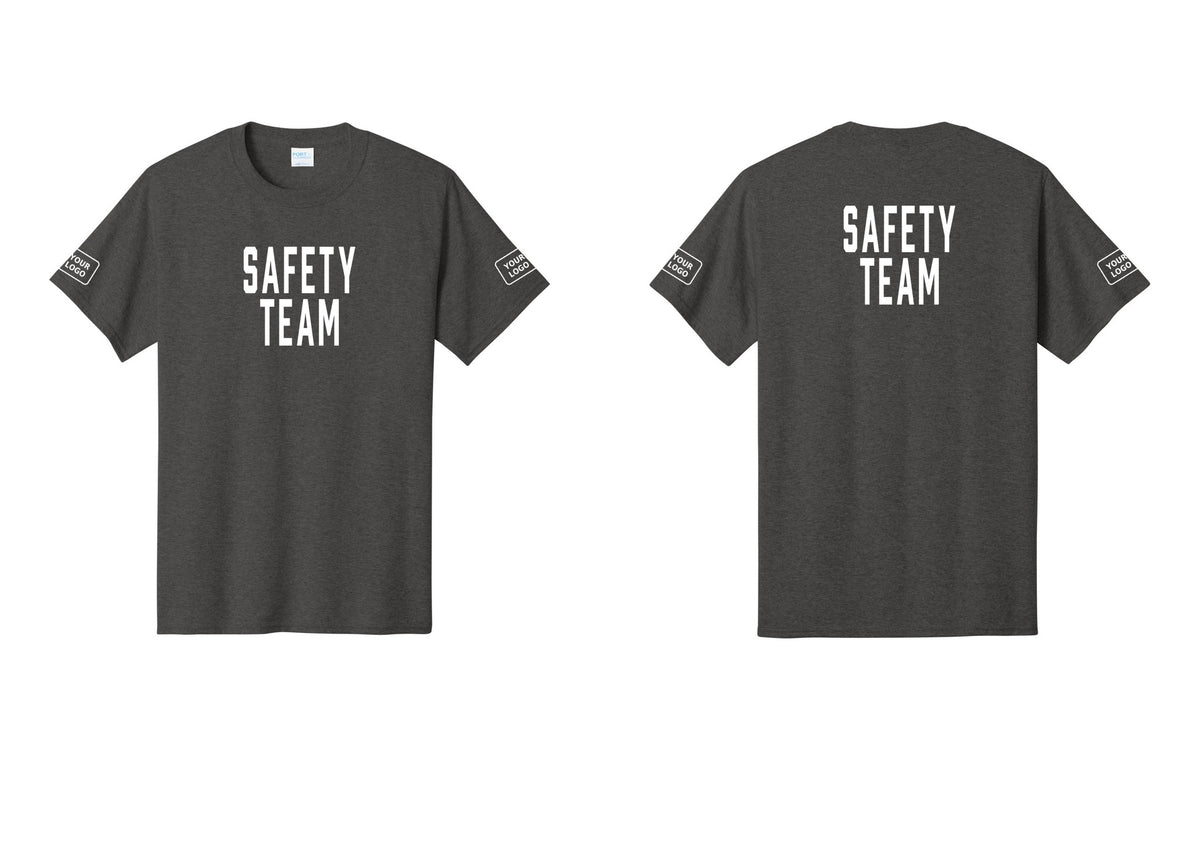 NYC Factory Custom Logo Safety Team T-Shirt for Events, Venues & Volunteers (Classic) - Front + Back + Your Logo Sleeves - Dark Heather Grey