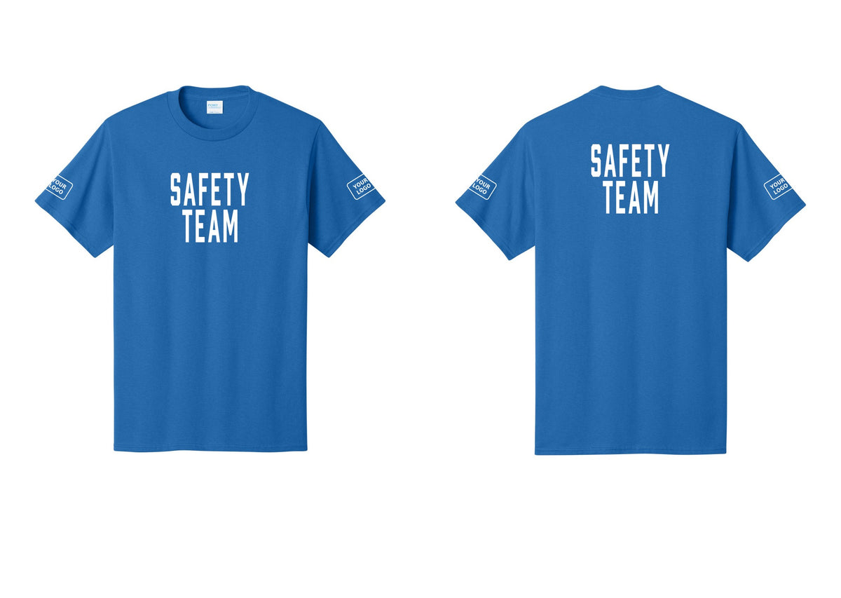 NYC Factory Custom Logo Safety Team T-Shirt for Events, Venues & Volunteers (Classic) - Front + Back + Your Logo Sleeves - Royal