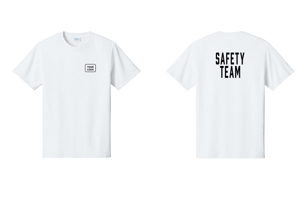NYC Factory Custom Logo Safety Team T-Shirt for Events, Venues & Volunteers (Classic) - Your Logo + Back - White