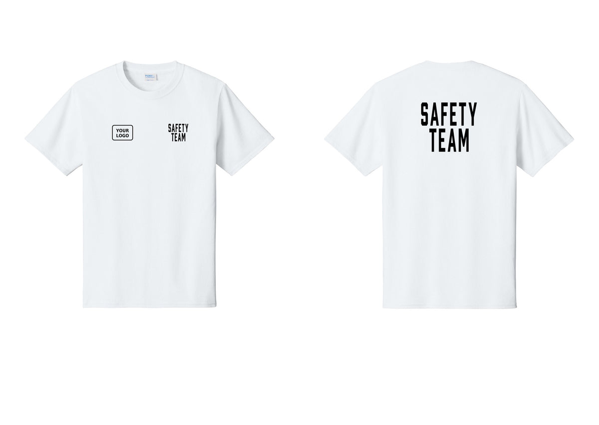 NYC Factory Custom Logo Safety Team T-Shirt for Events, Venues & Volunteers (Classic) - SAFETY TEAM + Your Logo + Back - White
