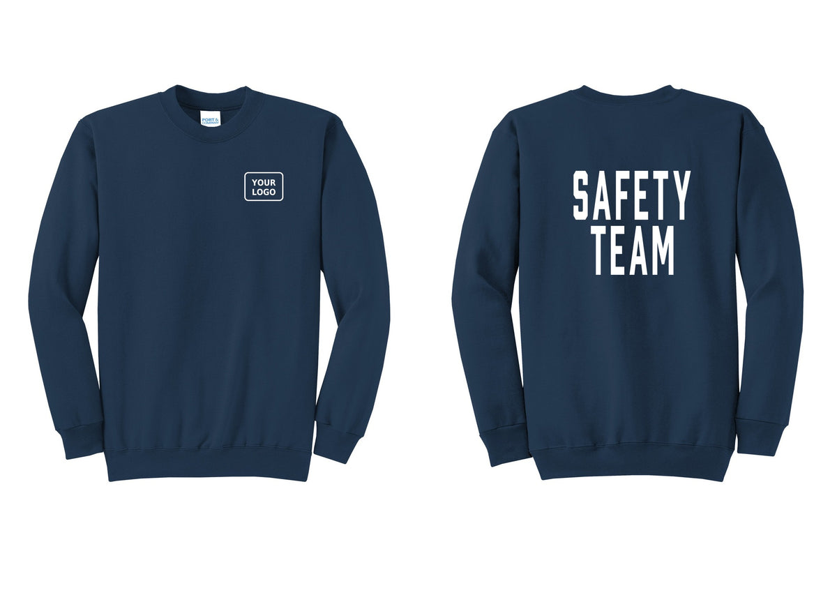 NYC Factory Custom Logo Safety Team Cotton Fleece Crewneck Sweatshirt (Classic) - Your Logo + Back - Navy