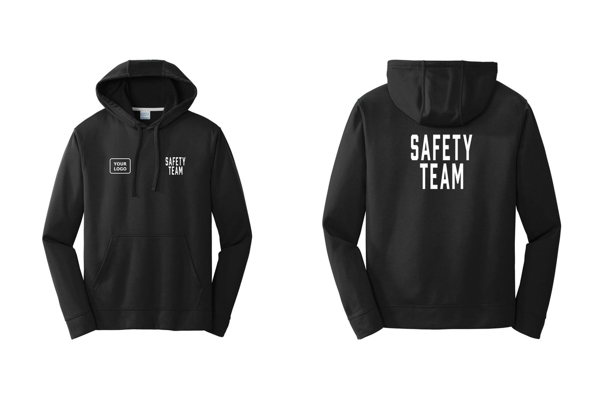 NYC Factory Custom Logo Safety Team Performance Hooded Fleece Pullover Sweatshirt (Classic) - SAFETY TEAM + Your Logo + Back - Black
