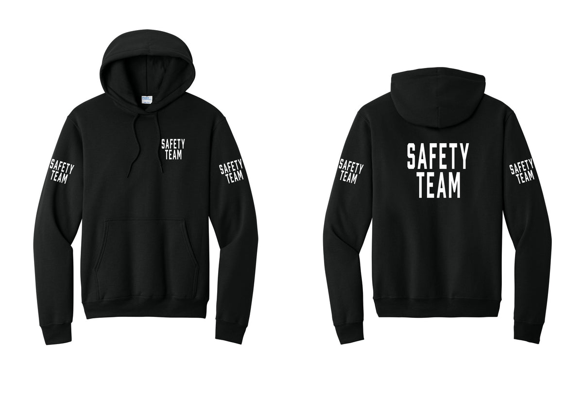 NYC Factory Safety Team Cotton Fleece Pullover Hoodie (Classic) - Chest + Back + Safety Team Sleeves - Black