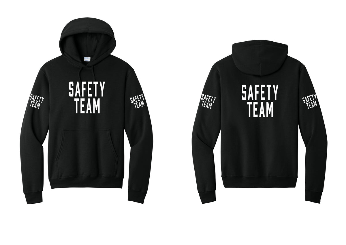 NYC Factory Safety Team Cotton Fleece Pullover Hoodie (Classic) - Front + Back + Safety Team Sleeves - Black