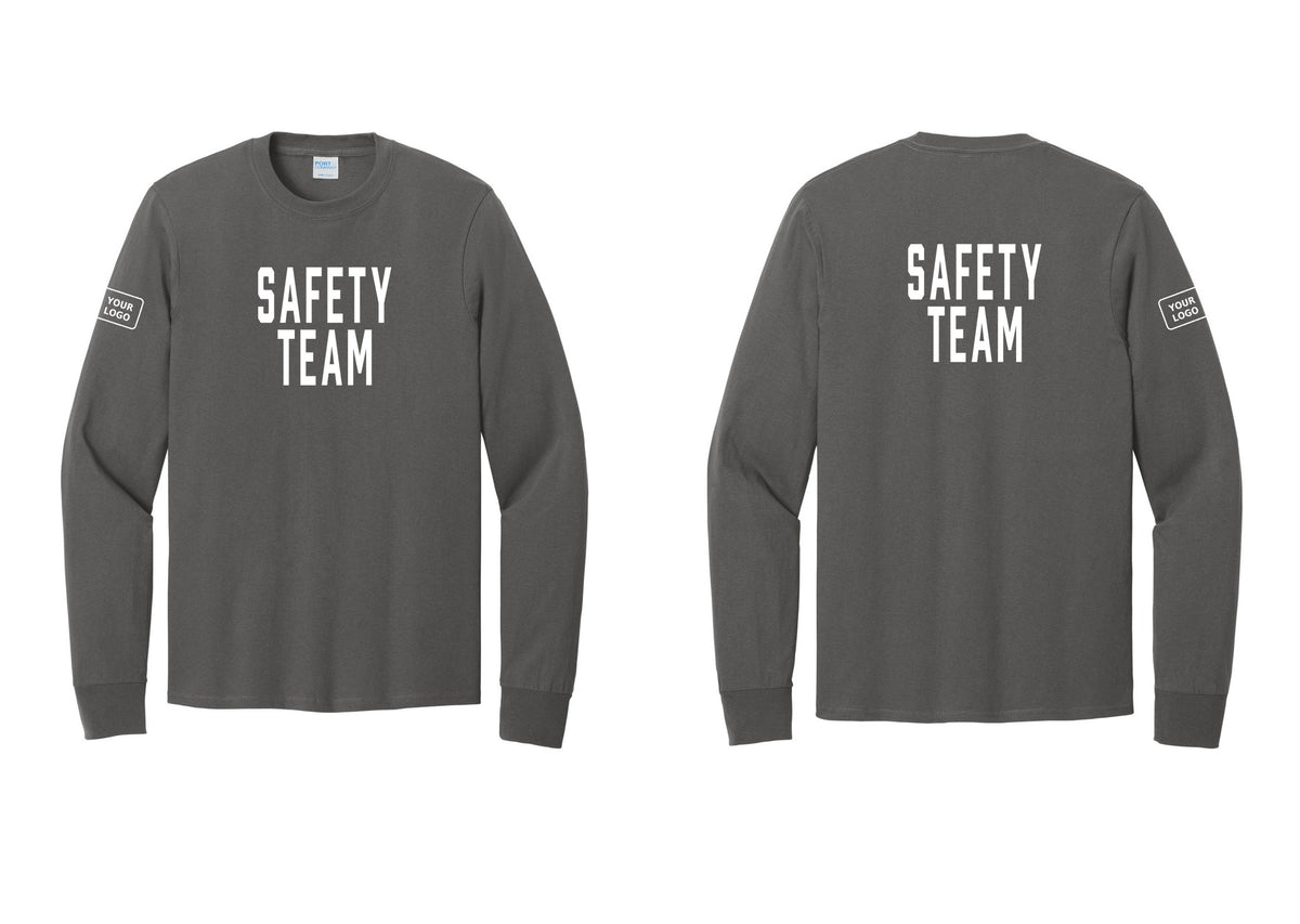 NYC Factory Custom Logo Safety Team Cotton Long Sleeve T-Shirt (Classic) - Front + Back + Your Logo Sleeve - Charcoal
