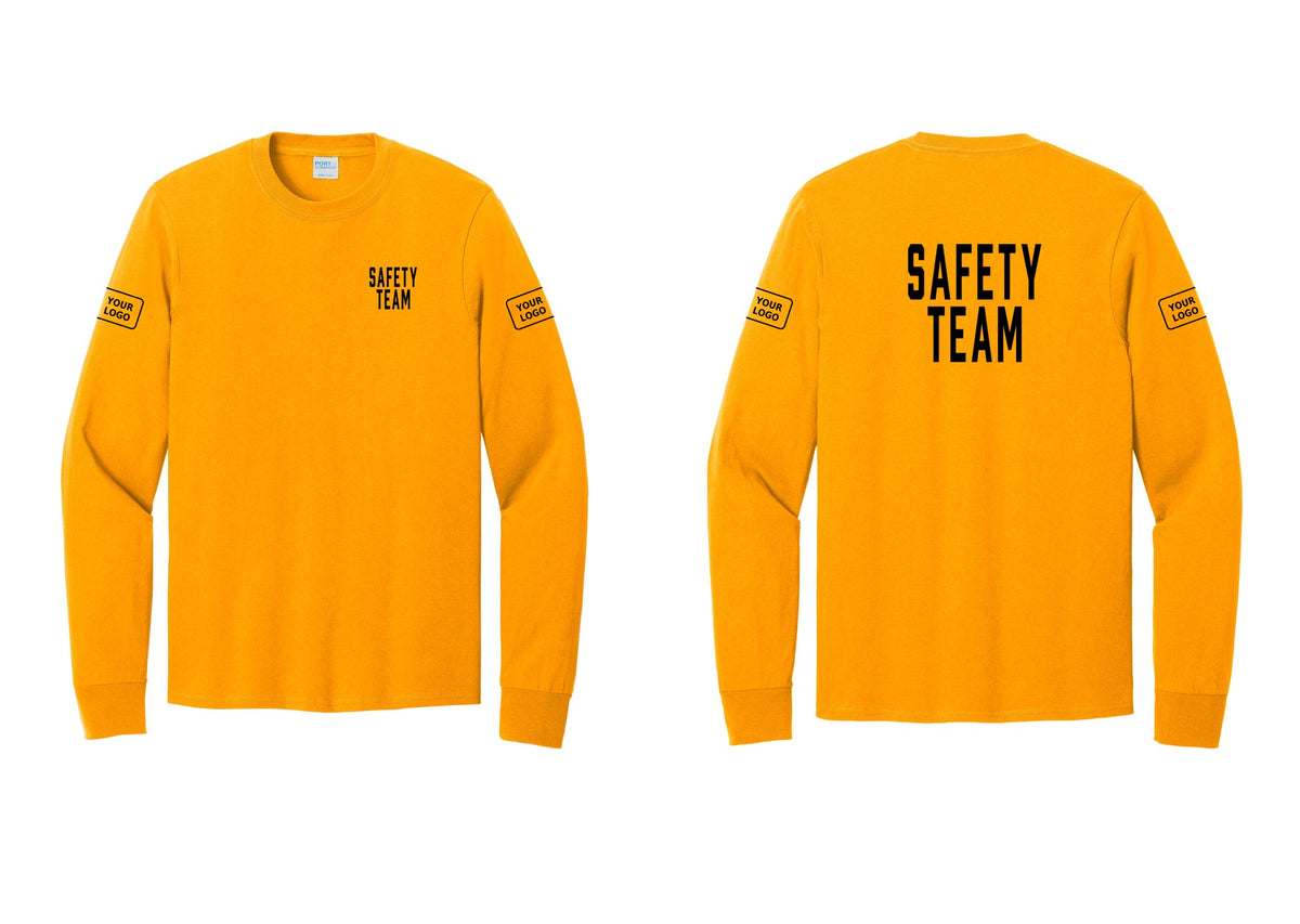 NYC Factory Custom Logo Safety Team Cotton Long Sleeve T-Shirt (Classic) - Chest + Back + Your Logo Sleeves - Gold