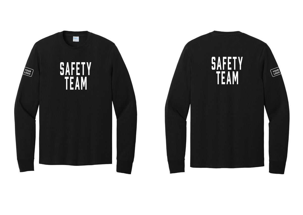 NYC Factory Custom Logo Safety Team Cotton Long Sleeve T-Shirt (Classic) - Front + Back + Your Logo Sleeve - Black
