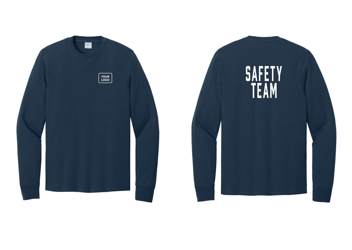 NYC Factory Custom Logo Safety Team Cotton Long Sleeve T-Shirt (Classic) - Your Logo + Back - Navy