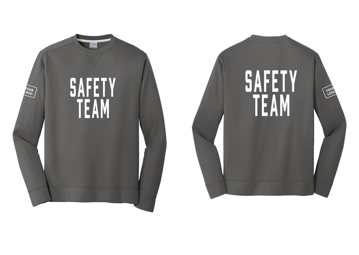 NYC Factory Custom Logo Safety Team Performance Fleece Crewneck Sweatshirt (Classic) - Front + Back + Your Logo Sleeve - Charcoal
