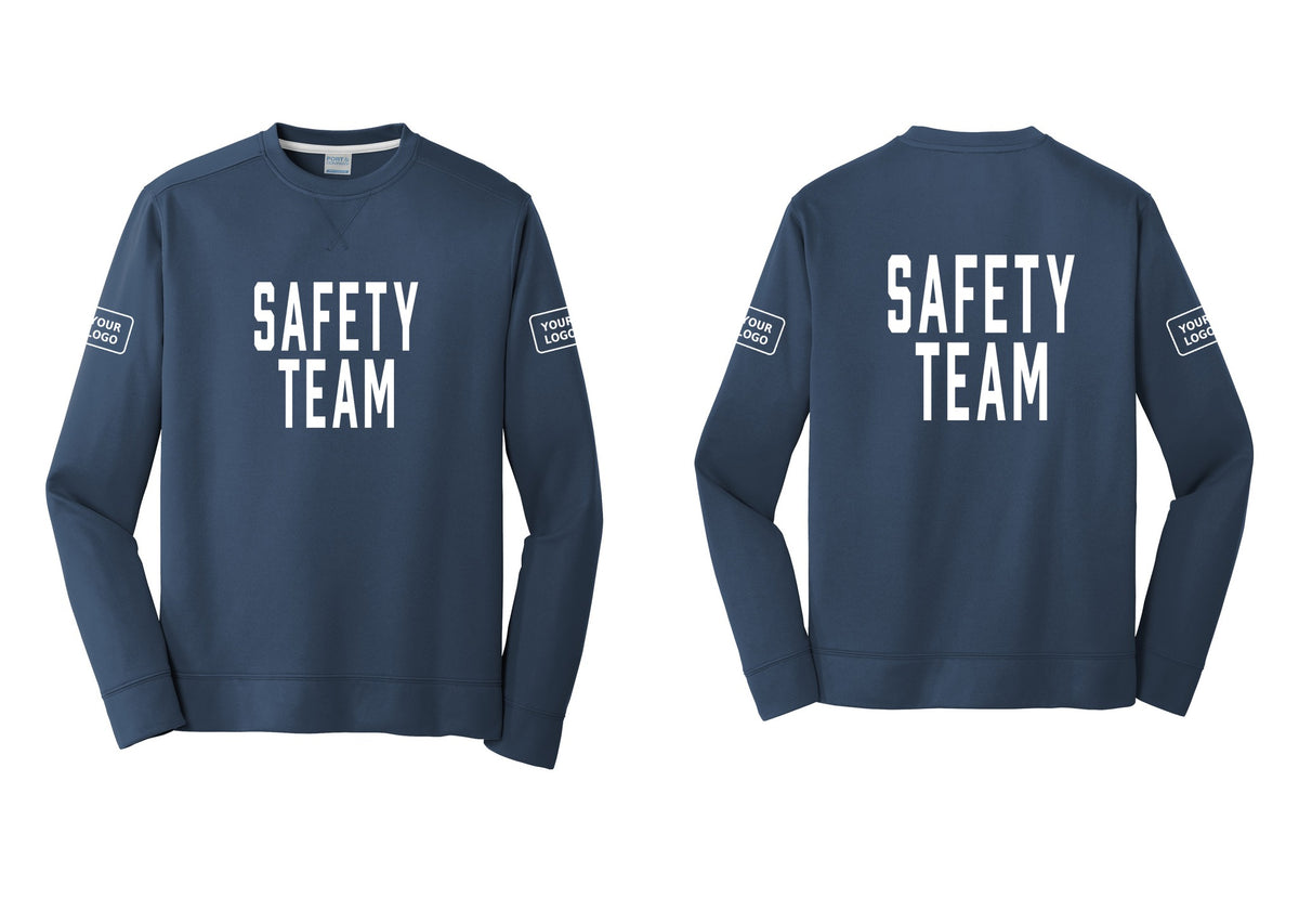 NYC Factory Custom Logo Safety Team Performance Fleece Crewneck Sweatshirt (Classic) - Front + Back + Your Logo Sleeves - Navy