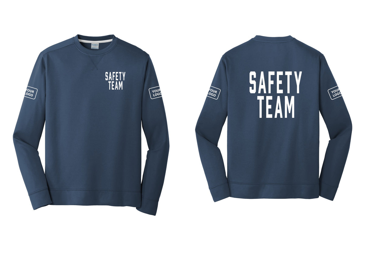 NYC Factory Custom Logo Safety Team Performance Fleece Crewneck Sweatshirt (Classic) - Chest + Back + Your Logo Sleeves - Navy