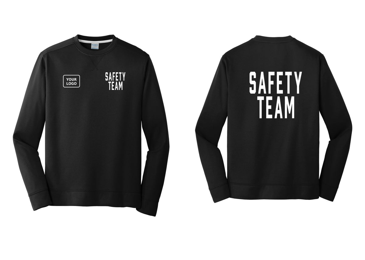 NYC Factory Custom Logo Safety Team Performance Fleece Crewneck Sweatshirt (Classic) - SAFETY TEAM + Your Logo + Back - Black