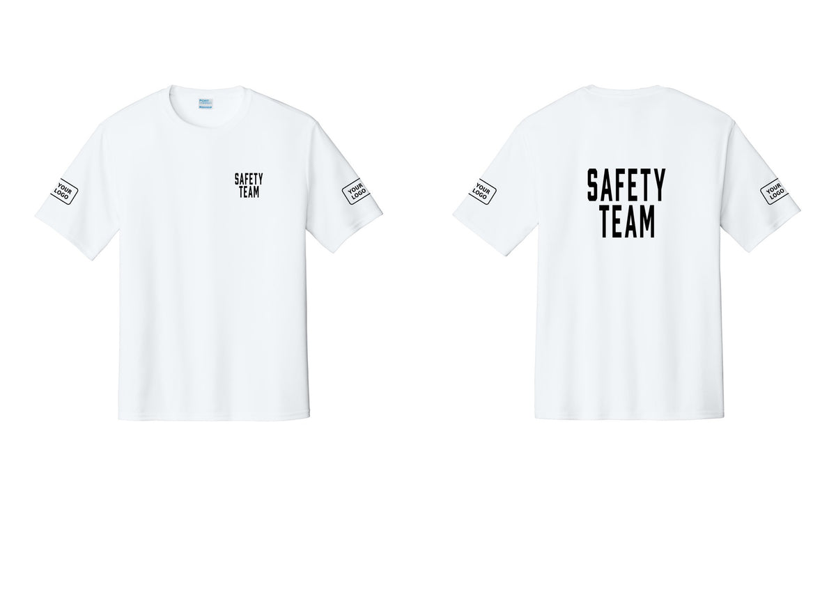NYC Factory Custom Logo Safety Team Performance T-Shirt (Classic) - Chest + Back + Your Logo Sleeves - White