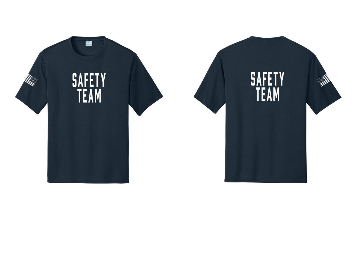 NYC Factory Safety Team Performance T-Shirt (Classic) - Front + Back + US Flag Sleeve - Navy