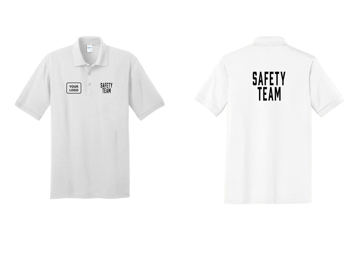 NYC Factory Custom Logo Safety Team Polo Shirt (Classic) - SAFETY TEAM + Your Logo + Back - White