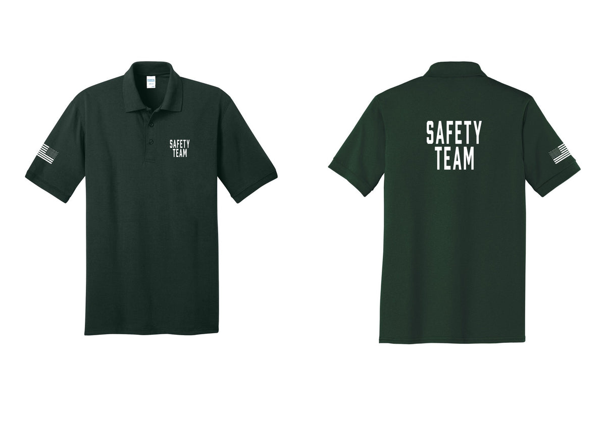 NYC Factory Safety Team Polo Shirt (Classic) - Chest + Back + US Flag Sleeve - Dark Green
