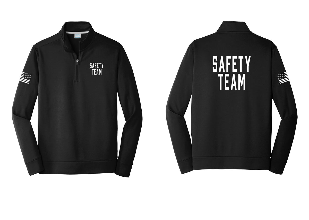 NYC Factory Safety Team Performance Fleece 1/4-Zip Pullover Sweatshirt (Classic) - Chest + Back + US Flag Sleeve - Black