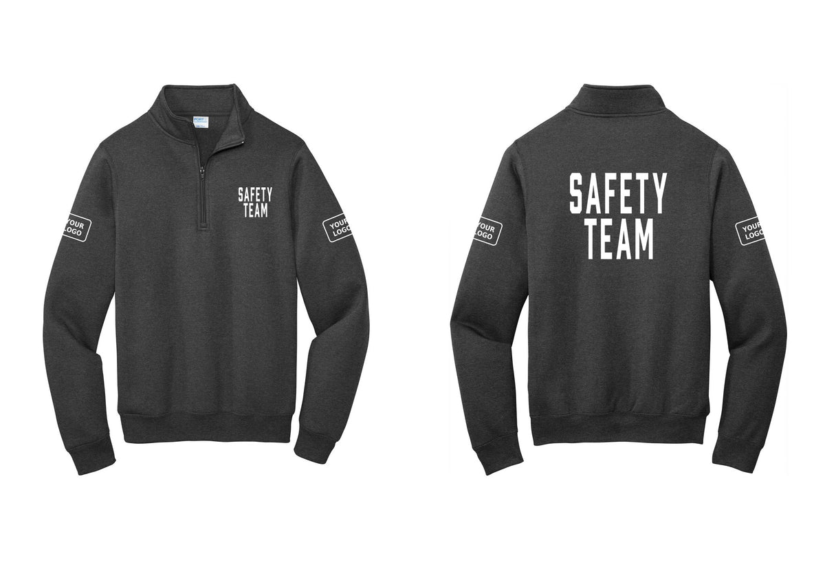 NYC Factory Custom Logo Safety Team Cotton Fleece 1/4-Zip Pullover Sweatshirt (Classic) - Chest + Back + Your Logo Sleeves - Dark Heather Grey