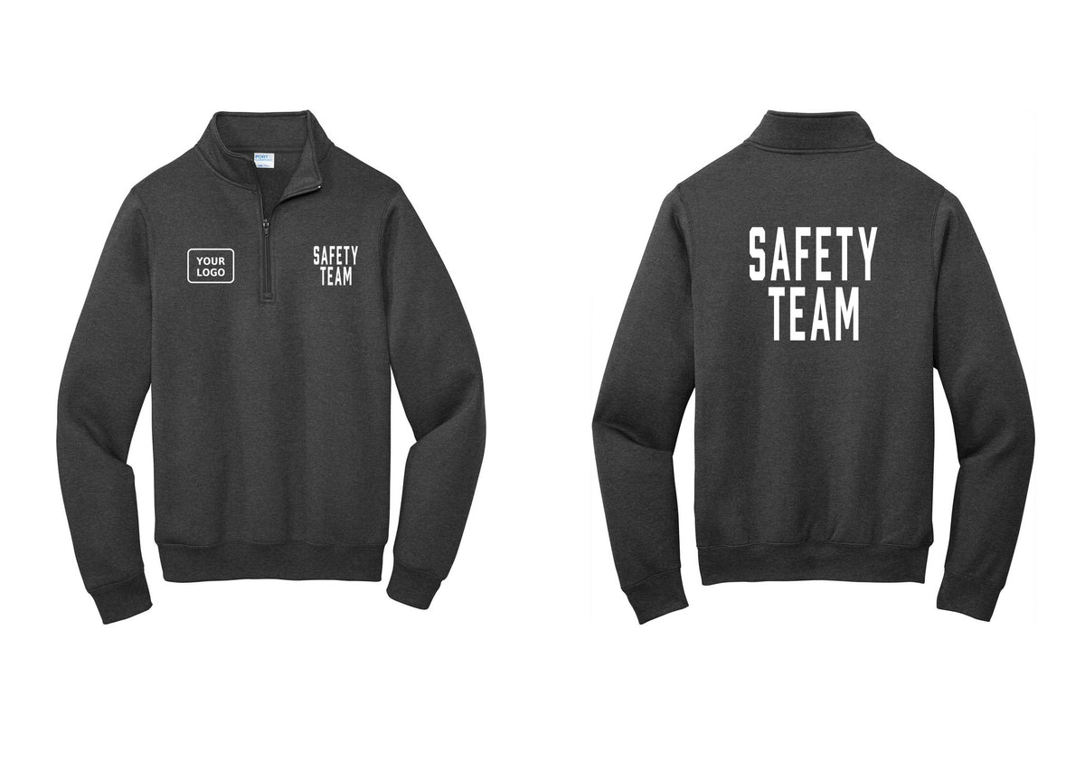 NYC Factory Custom Logo Safety Team Cotton Fleece 1/4-Zip Pullover Sweatshirt (Classic) - SAFETY TEAM + Your Logo + Back - Dark Heather Grey