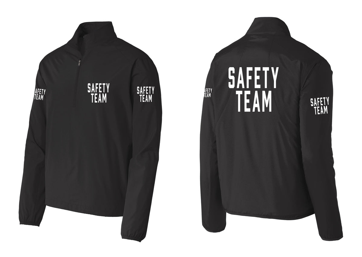 NYC Factory Safety Team Windbreaker 1/2-Zip Pullover (Classic) - Chest + Back + Safety Team Sleeves - Black