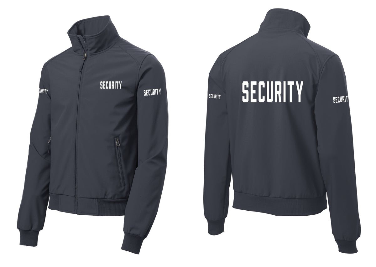 NYC Factory Security Soft Shell Bomber Jacket (Classic) - Chest + Back + Security Sleeves - Battleship Grey