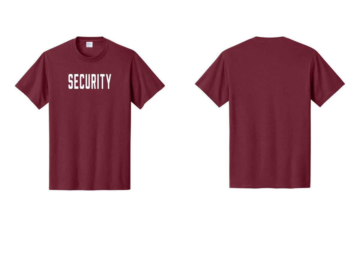NYC Factory Security T-Shirt, Condensed Lettering - Front Only - Cardinal