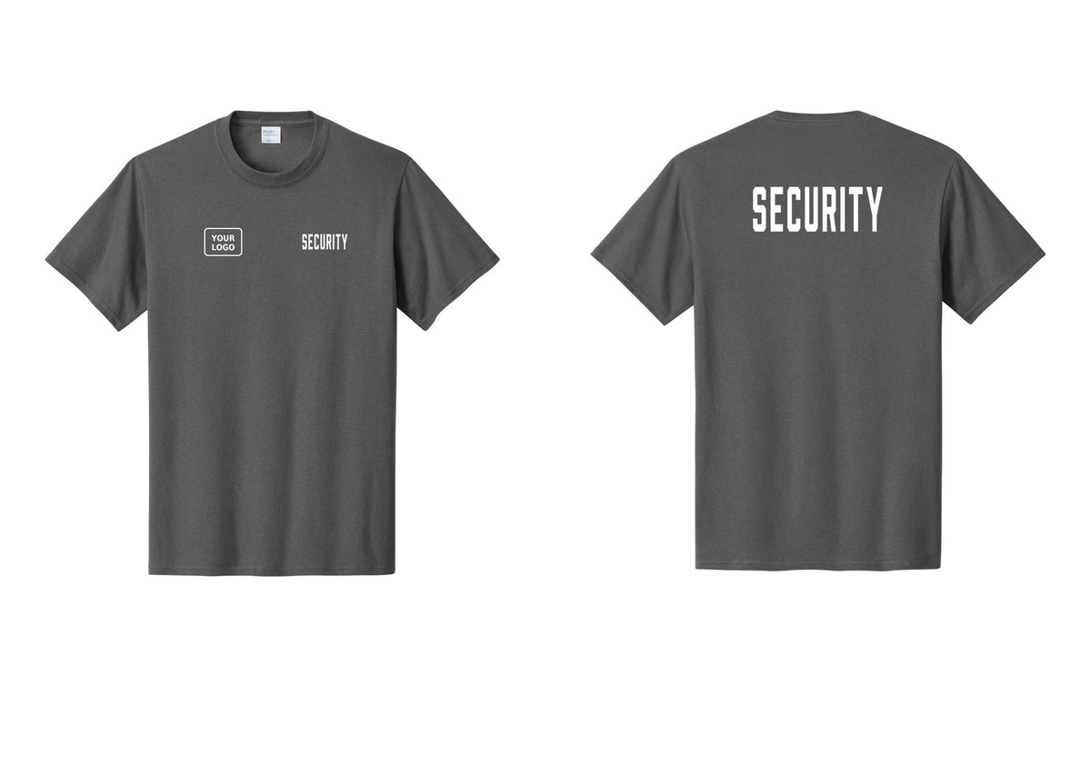 NYC Factory Unisex Security Custom Logo Black T-Shirt - SECURITY + Your Logo + Back - Charcoal