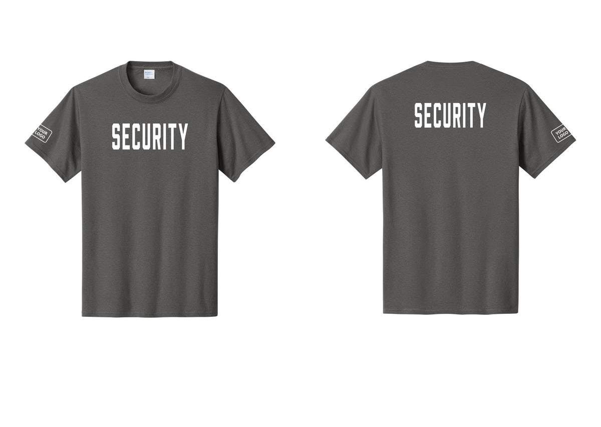 NYC Factory Unisex Security Custom Logo Black T-Shirt - Front + Back + Your Logo Sleeve - Charcoal