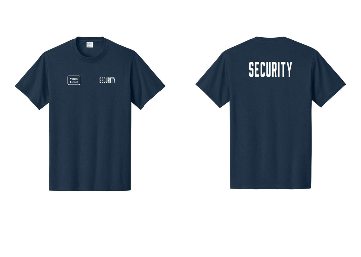 NYC Factory Custom Logo Security T-Shirt, Condensed Lettering - SECURITY + Your Logo + Back - Navy