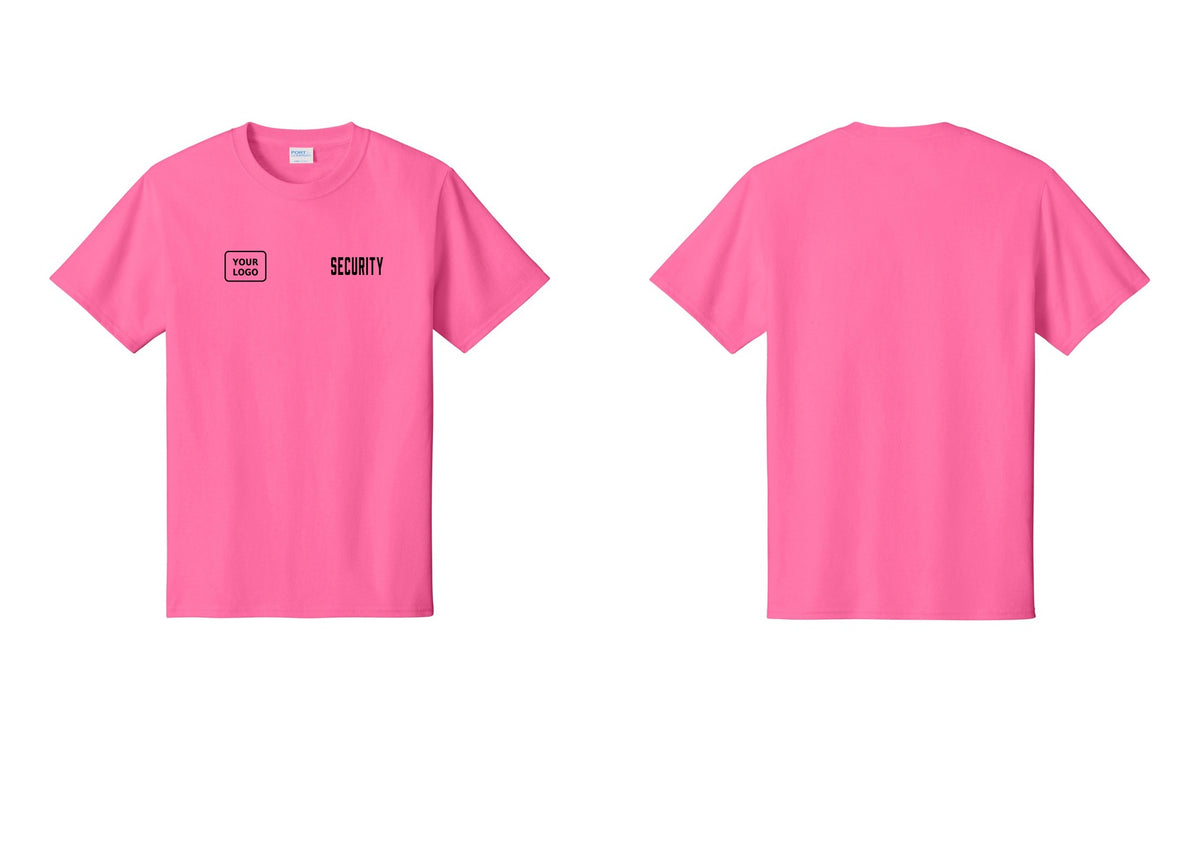 NYC Factory Custom Logo Security T-Shirt, Condensed Lettering - SECURITY + Your Logo - Neon Pink
